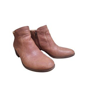 Lucky Brand Ankle Booties 8M Womens Brown Block Heel Side Zip Slip On